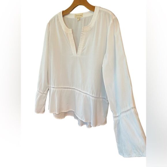 Cloth & Stone Sz M White BOHO Cotton Flowy Relaxed Music Festival Hippie Top - Picture 2 of 7